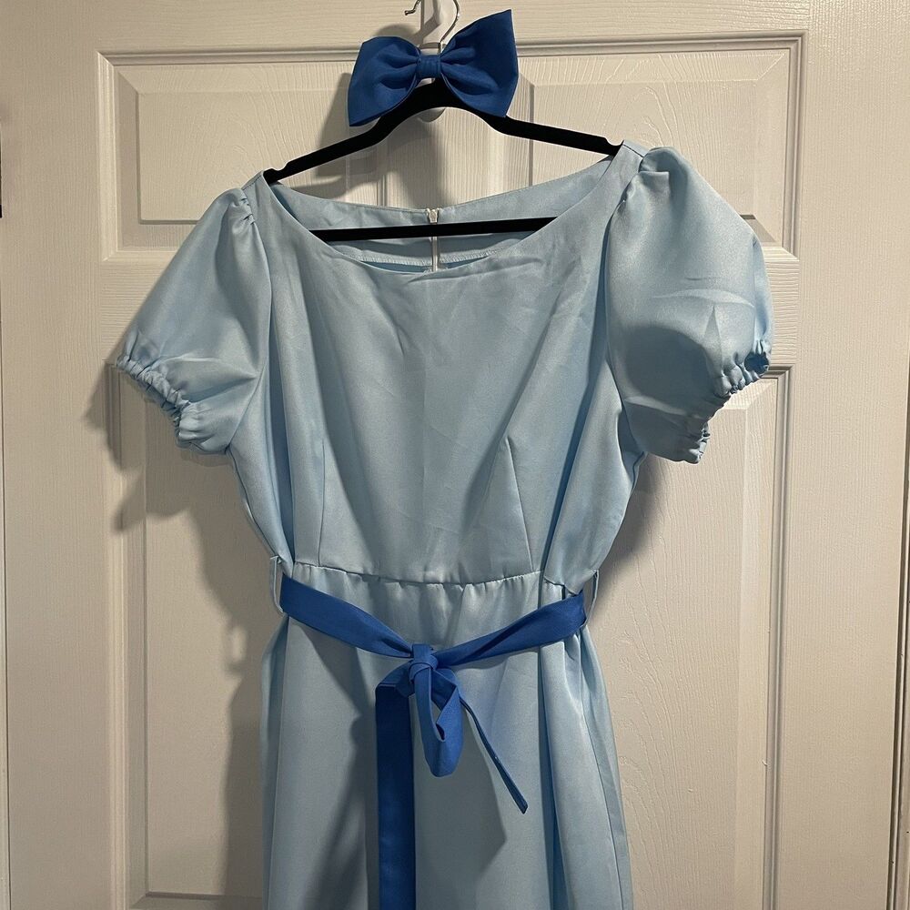 Adult Costume Princess Blue Long Dress, belt, & bow 2X